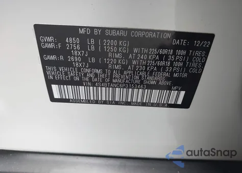 2023 Subaru Outback Limited from USA, damaged, VIN 4S4BTANC6P3153463